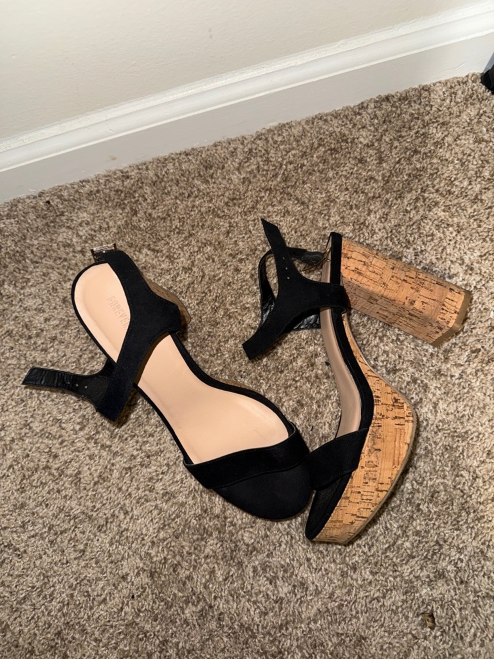 Forever 21 Black Cork Platform Block Heel Sandals
